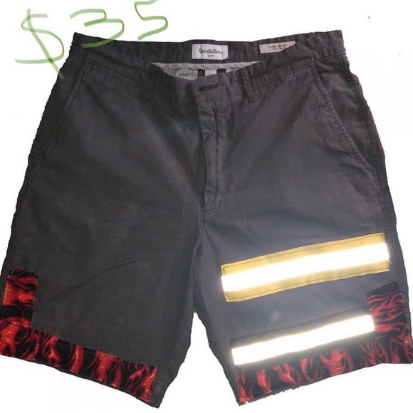 ✇ REFLECTIVE &FLAME PATCHWORK SHORTS✇ - Picture 1 of 3